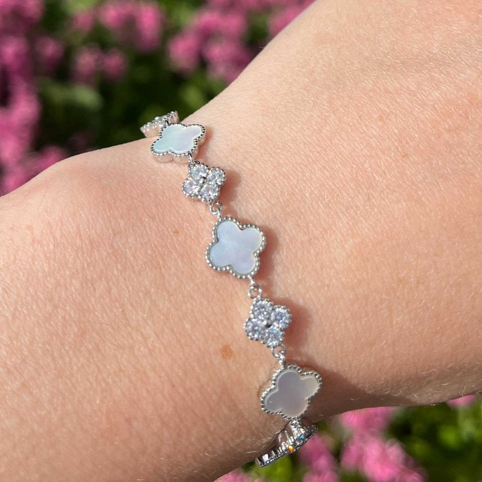 Francis & Gaye Sterling Silver Mother of Pearl & Stone Set Flowers Bracelet