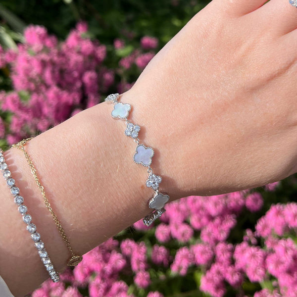 Francis & Gaye Sterling Silver Mother of Pearl & Stone Set Flowers Bracelet