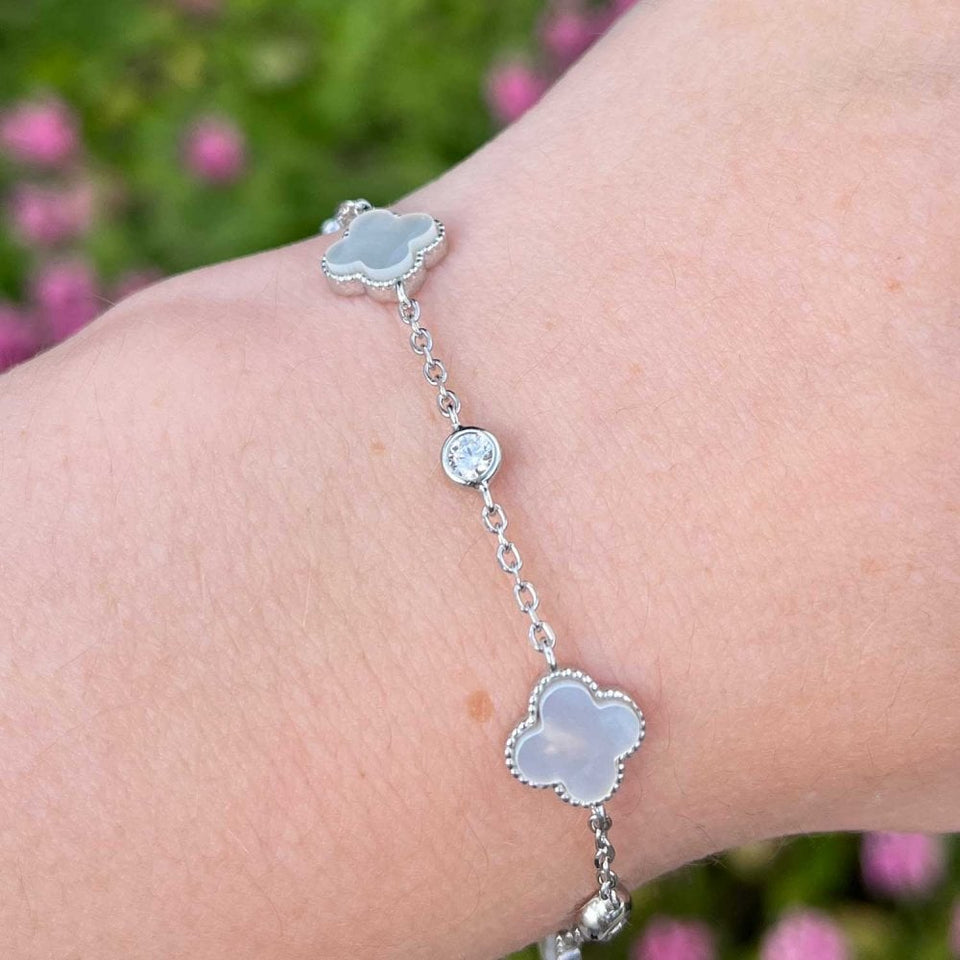 Francis & Gaye Sterling Silver Mother of Pearl & Stone Set Flower Bracelet