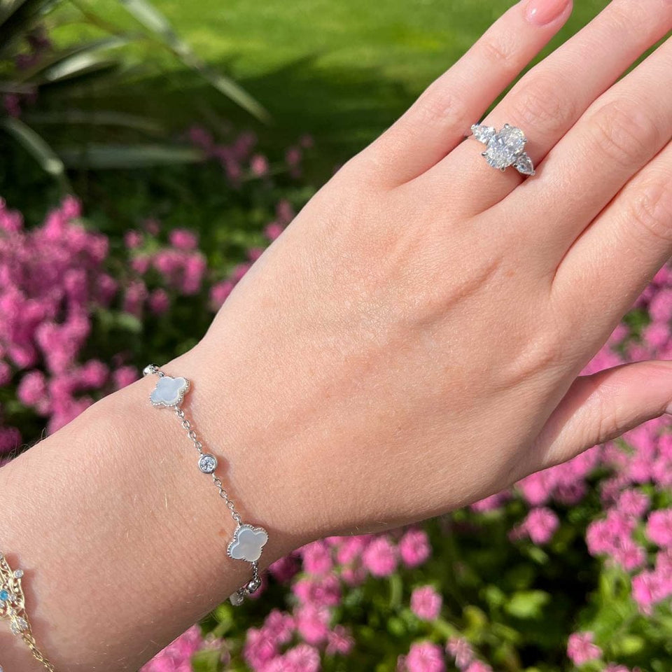 Francis & Gaye Sterling Silver Mother of Pearl & Stone Set Flower Bracelet