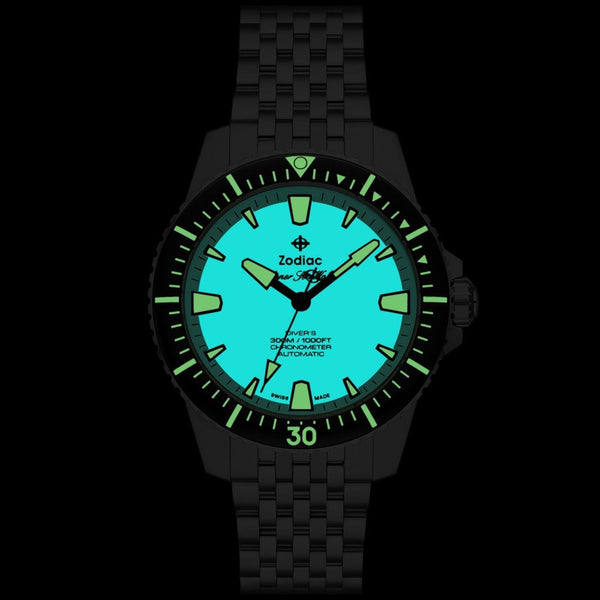 Zodiac Men's SUPER SEA WOLF PRO DIVER Full Lum Automatic Watch