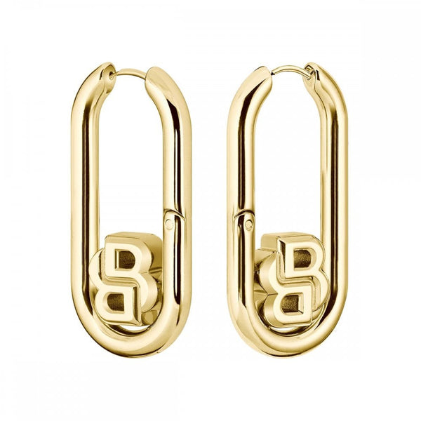 BOSS Ladies Double B Swing Gold Plated Hooped Earrings