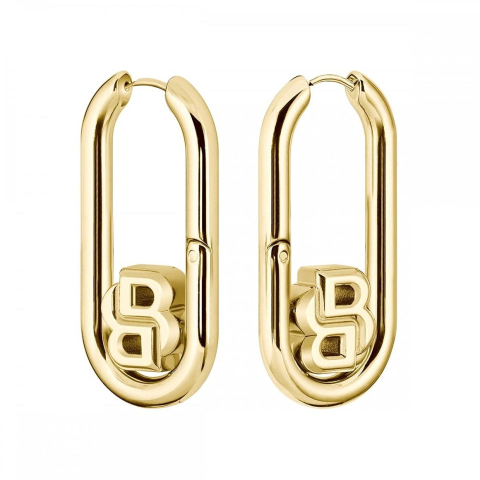 BOSS Ladies Double B Swing Gold Plated Hooped Earrings