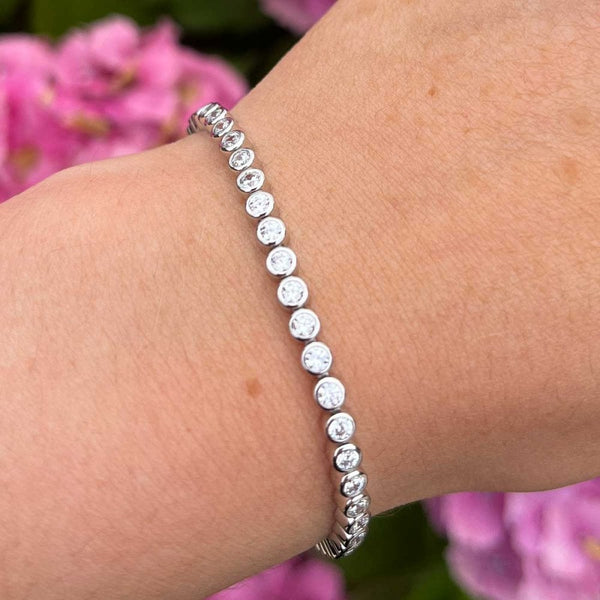 Francis & Gaye Silver Rub Set Circle Stone Tennis Bracelet
