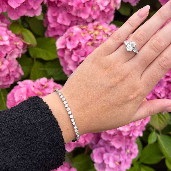 Francis & Gaye Silver Rub Set Circle Stone Tennis Bracelet
