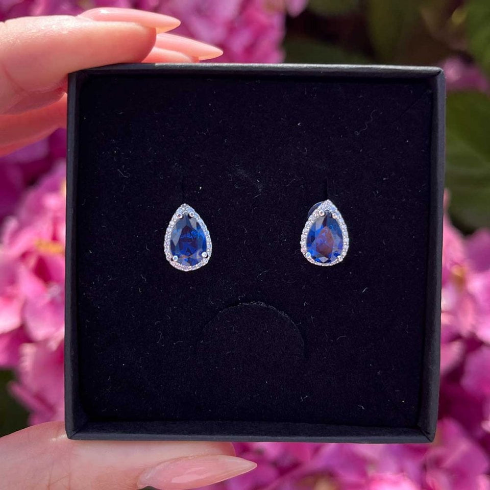 Francis & Gaye Silver & Blue Pear Stone Set Earring Studs