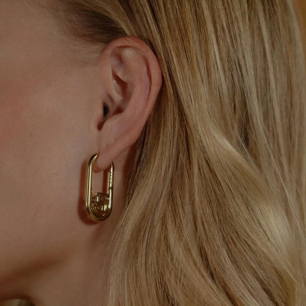 BOSS Ladies Double B Swing Gold Plated Hooped Earrings
