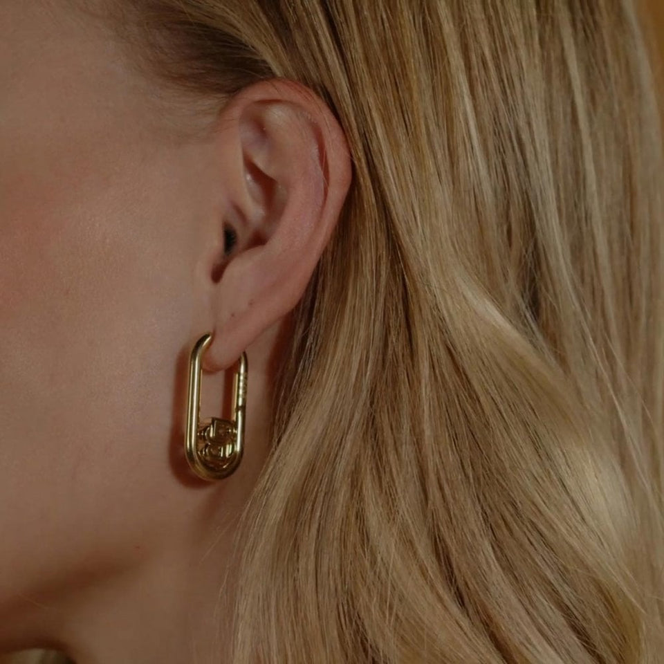 BOSS Ladies Double B Swing Gold Plated Hooped Earrings
