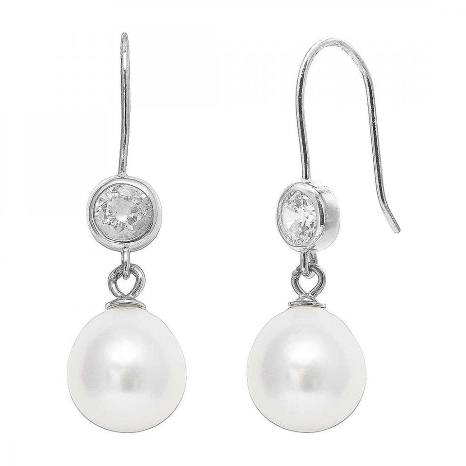 Francis & Gaye Silver Pearl & Cubic Zirconia Earring Drops