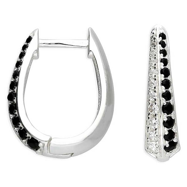 Francis & Gaye Sterling Silver Black Stone Set Huggie Hoops