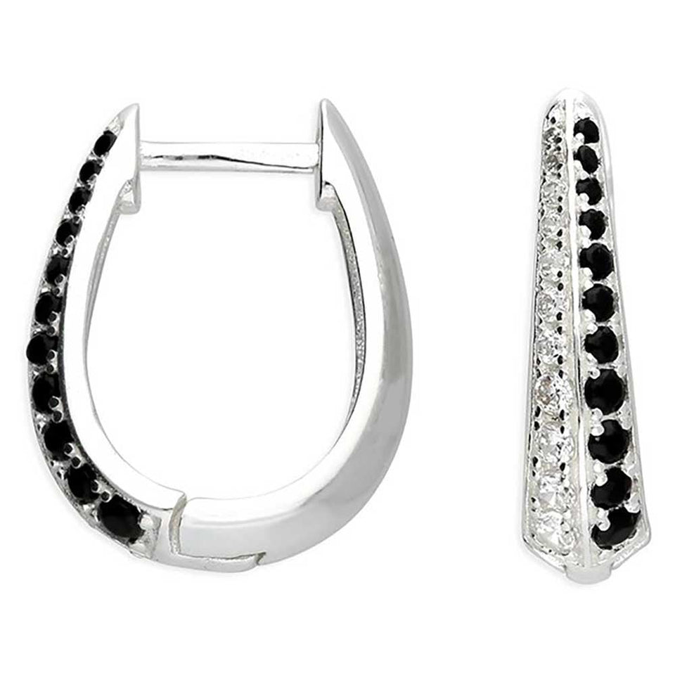 Francis & Gaye Sterling Silver Black Stone Set Huggie Hoops