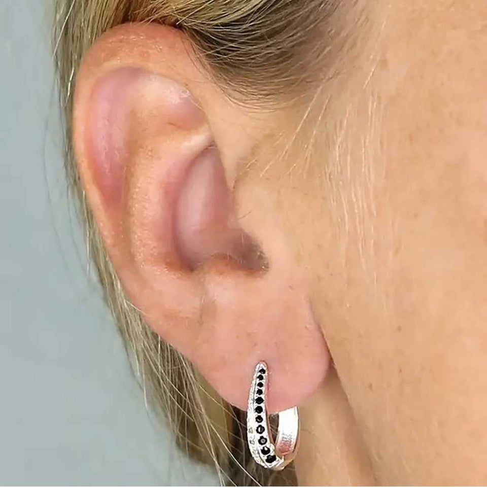 Francis & Gaye Sterling Silver Black Stone Set Huggie Hoops