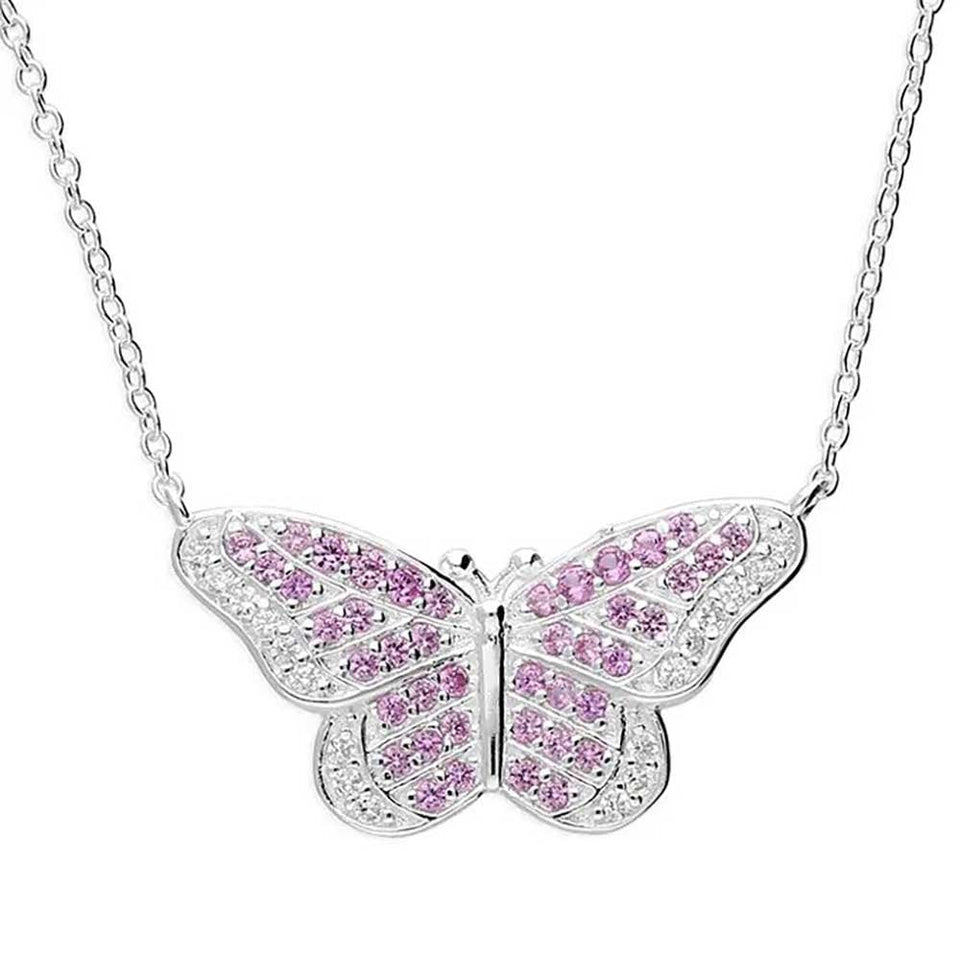 Francis & Gaye Sterling Silver Pink Butterfly Necklace
