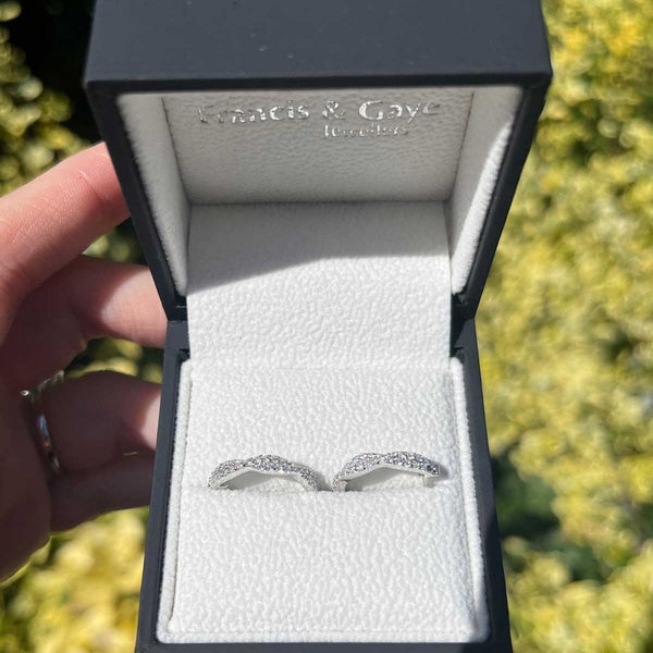 Francis & Gaye Silver Stone Set Twisted Hinged Hoops
