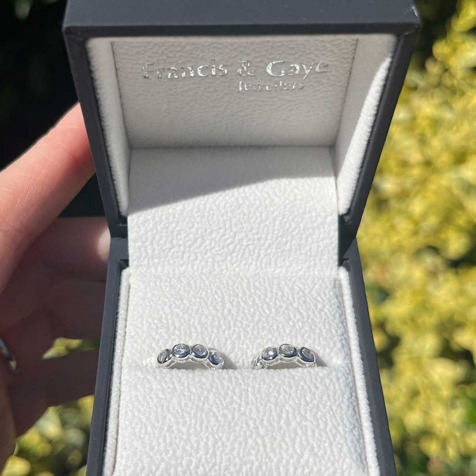 Francis & Gaye Silver Stone Set Bubble Huggie Hoops