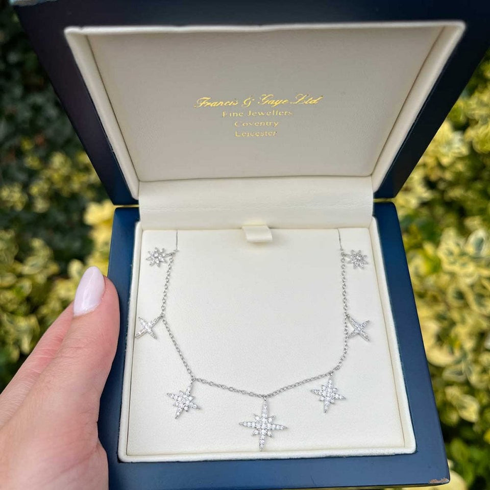 Francis & Gaye Silver Stone Set Star Station Necklace