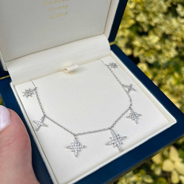 Francis & Gaye Silver Stone Set Star Station Necklace
