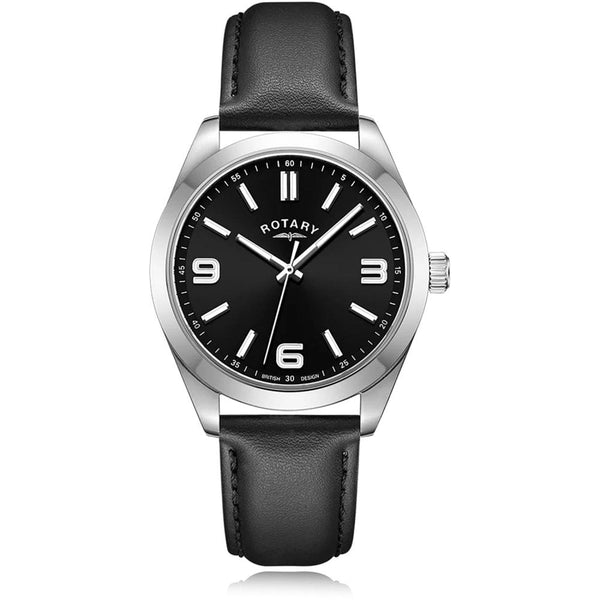 Rotary Men's Sport 40mm Black Dial Leather Strap Watch