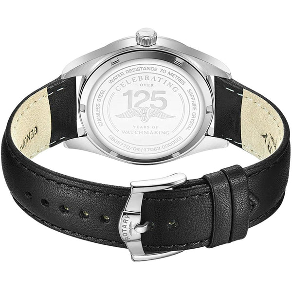 Rotary Men's Sport 40mm Black Dial Leather Strap Watch