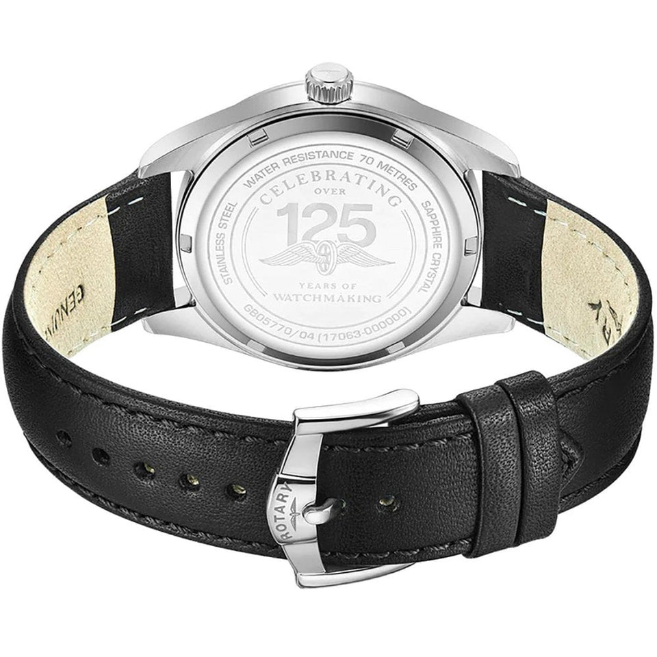 Rotary Men's Sport 40mm Black Dial Leather Strap Watch