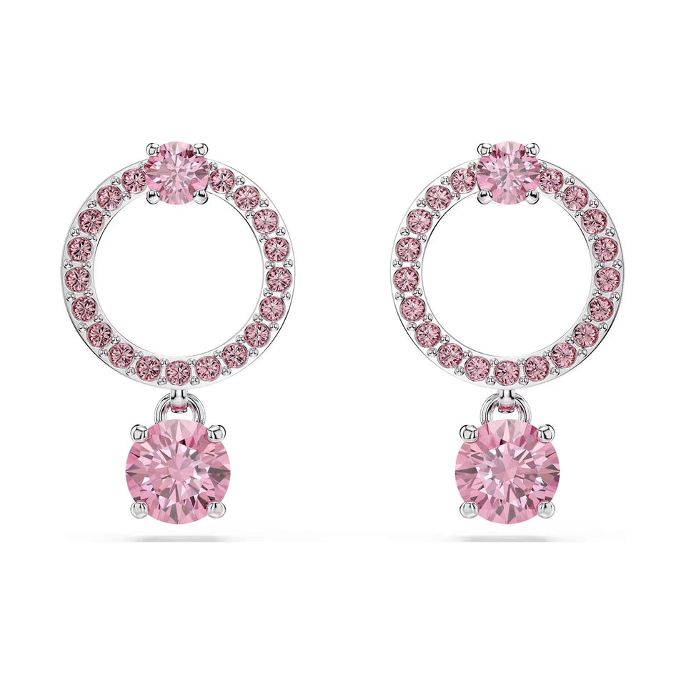 Swarovski Attract Round Cut Pink Circle Drop Earrings