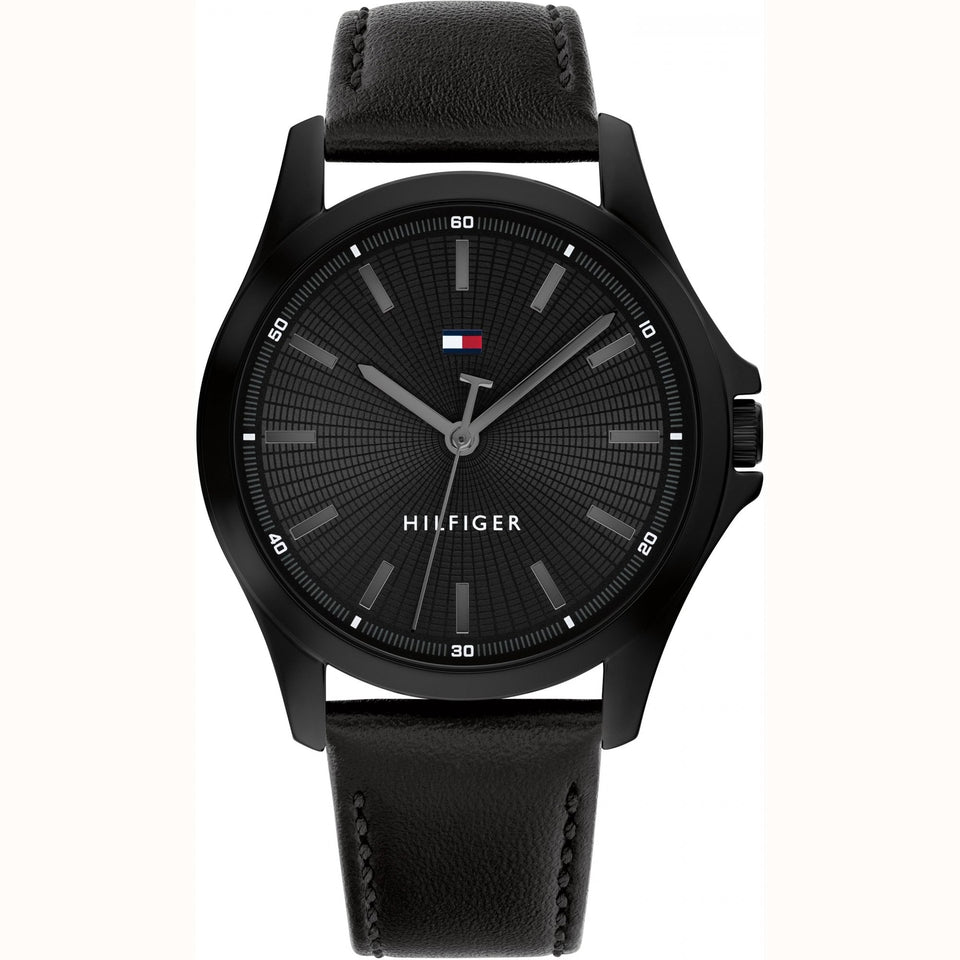 Tommy Hilfiger Men's 43mm Black Dial Leather Strap Watch