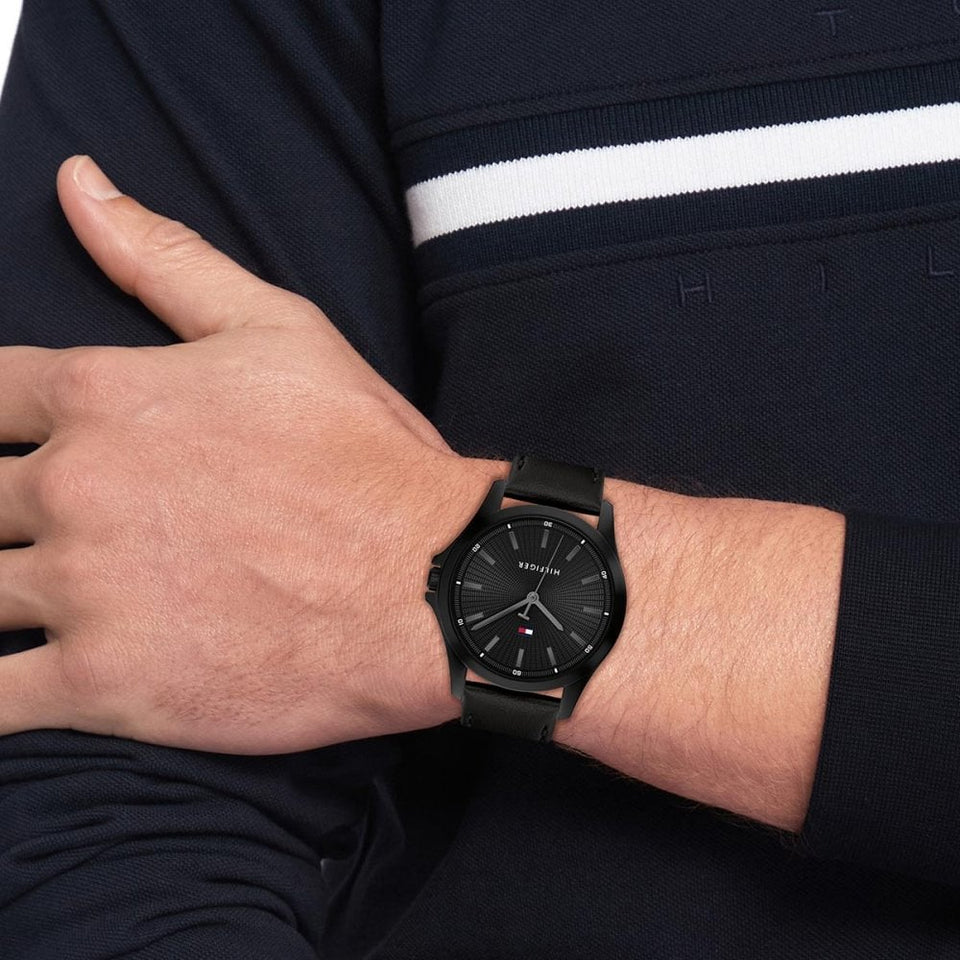 Tommy Hilfiger Men's 43mm Black Dial Leather Strap Watch