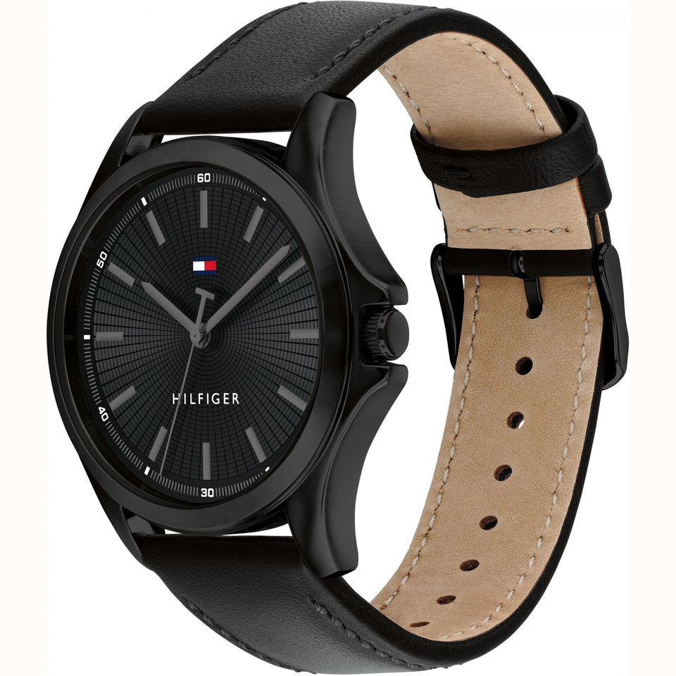 Tommy Hilfiger Men's 43mm Black Dial Leather Strap Watch