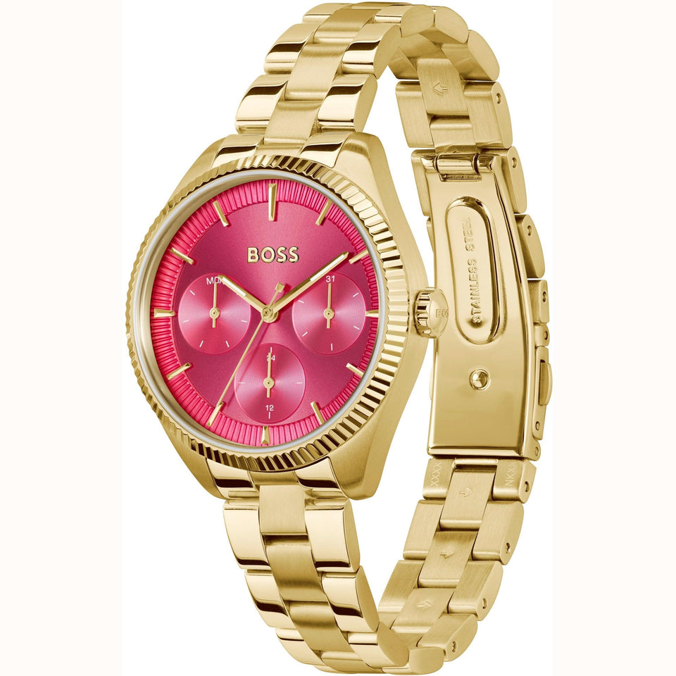 BOSS Ladies SAGE SPORT 34mm Pink Dial Gold Plated Watch
