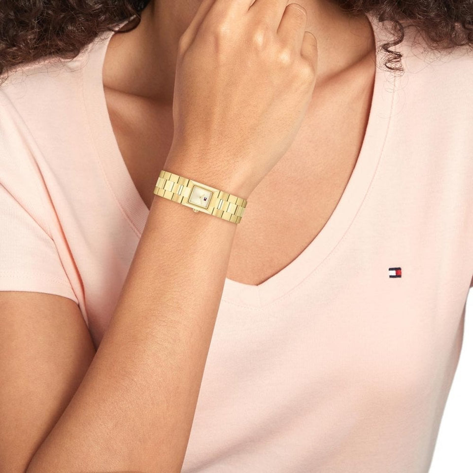 Tommy Hilfiger Ladies Gold Plated Sqaure Dial Bracelet Watch
