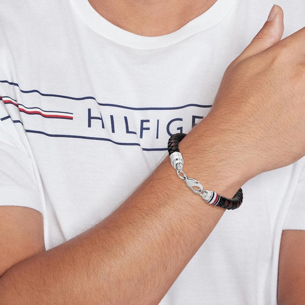 Tommy Hilfiger Men's Brown & Black Braided Leather Bracelet