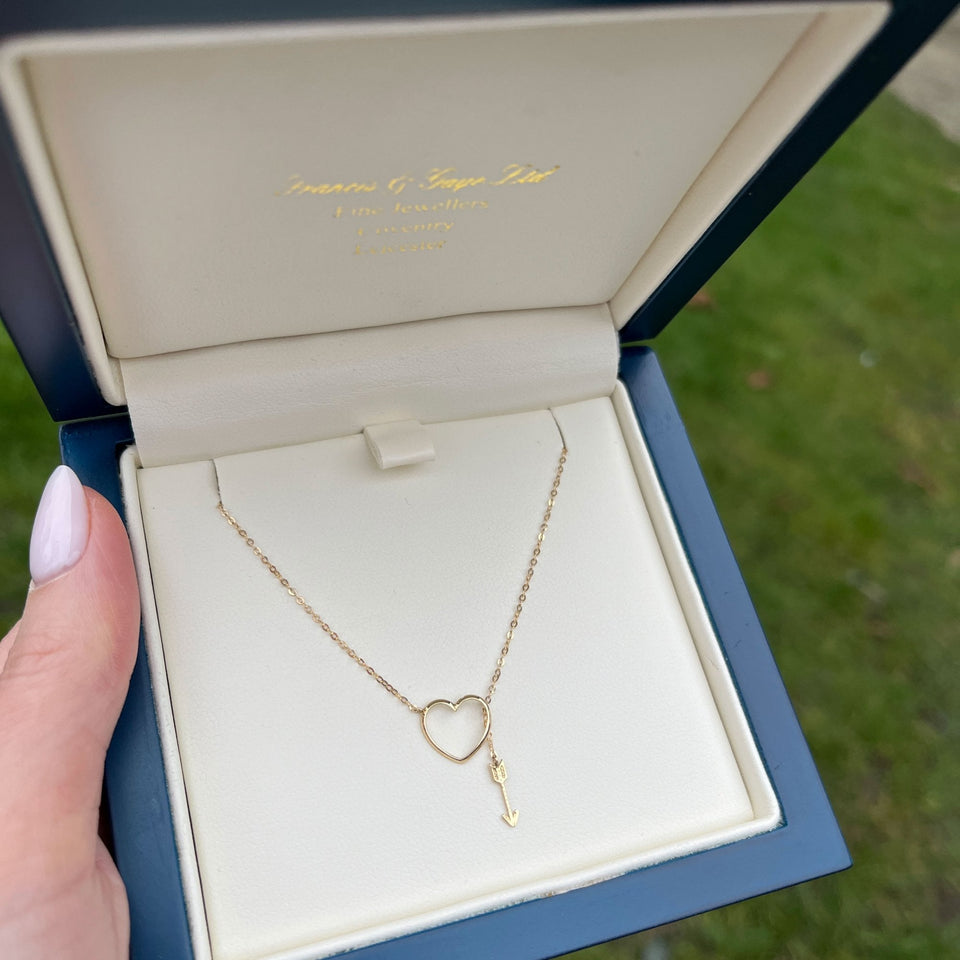 Francis & Gaye 9ct Yellow Gold Heart with Arrow Necklace