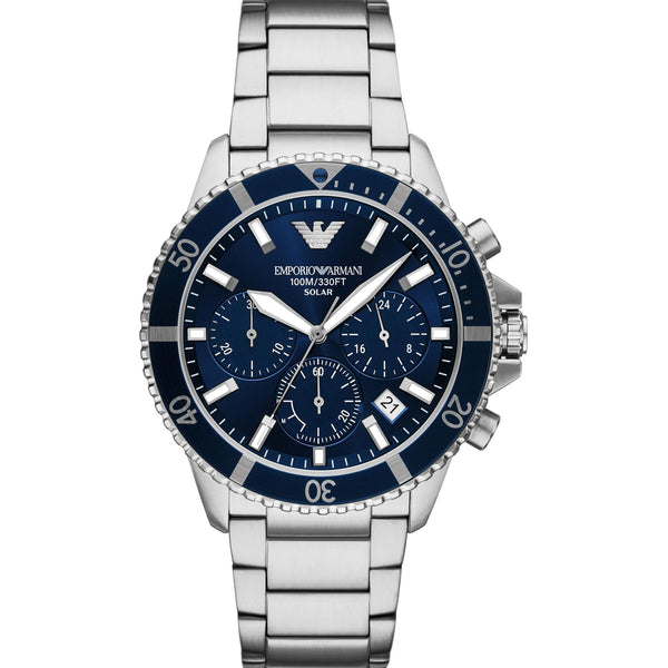 Emporio Armani Men's World Explorer 43mm Blue Dial Two Tone Chronograph Watch