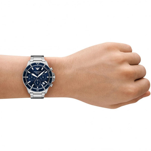 Emporio Armani Men's World Explorer 43mm Blue Dial Two Tone Chronograph Watch