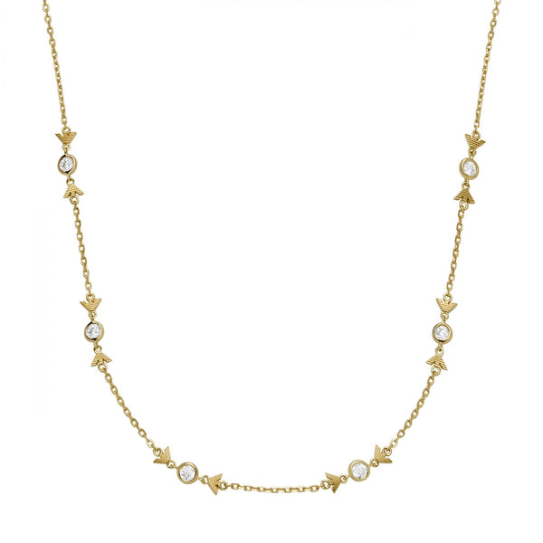 Emporio Armani Ladies Eagle Logo Gold Plated Station Necklace