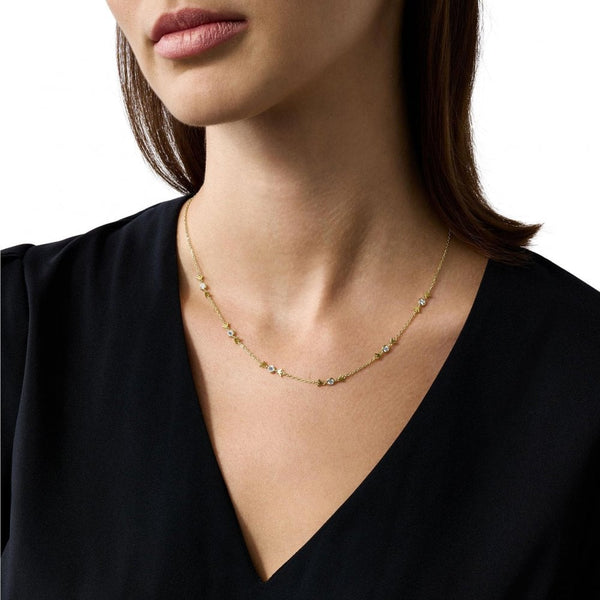 Emporio Armani Ladies Eagle Logo Gold Plated Station Necklace
