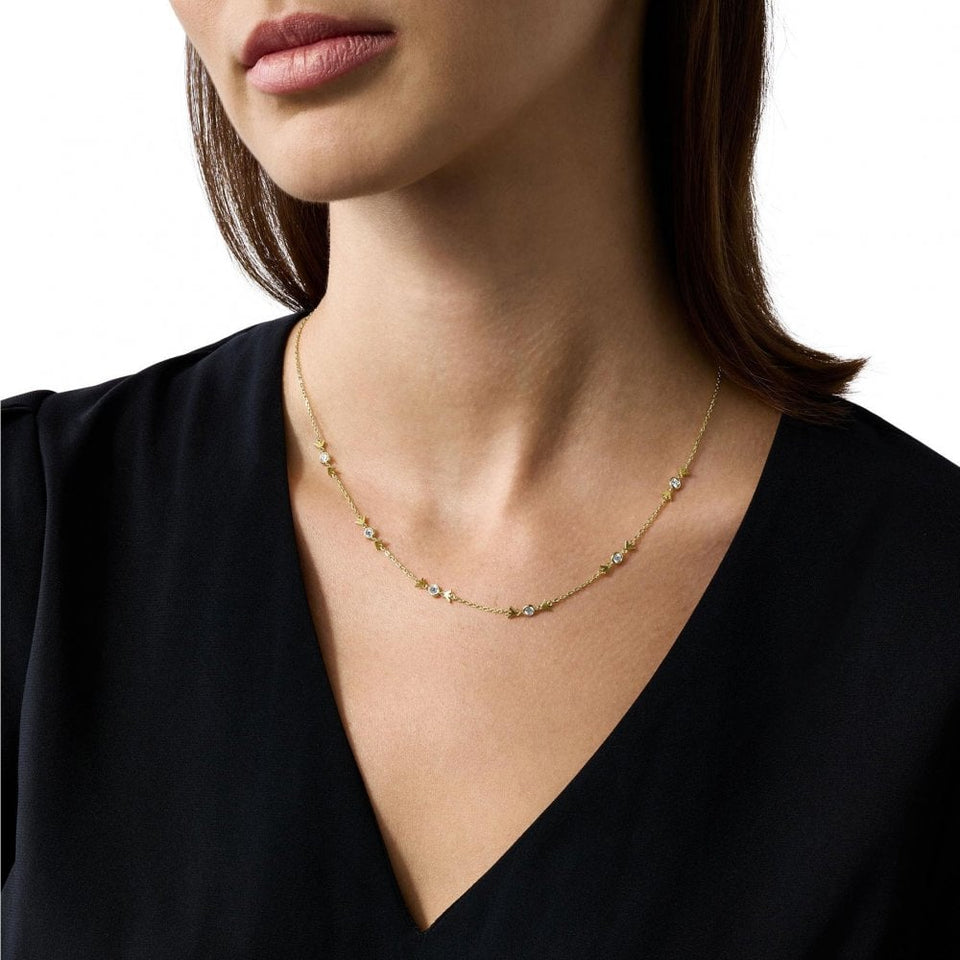 Emporio Armani Ladies Eagle Logo Gold Plated Station Necklace