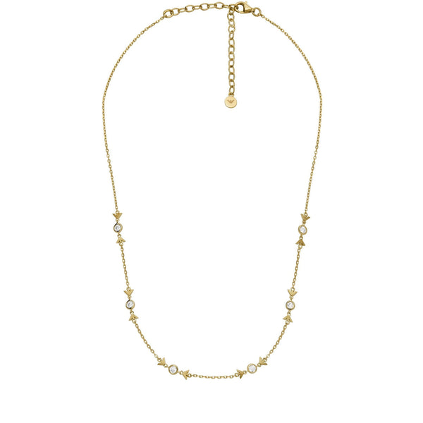 Emporio Armani Ladies Eagle Logo Gold Plated Station Necklace