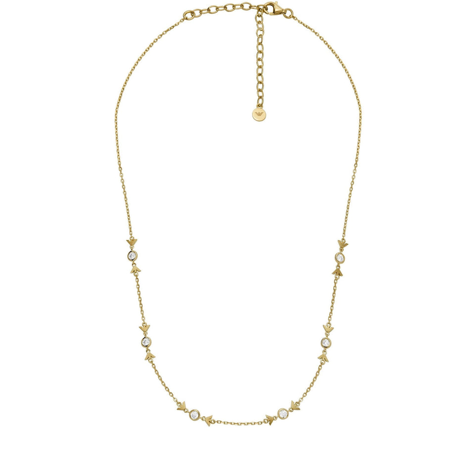 Emporio Armani Ladies Eagle Logo Gold Plated Station Necklace