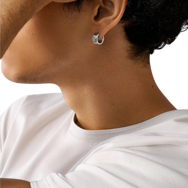 Emporio Armani Men's Eagle Logo Stainless Steel Hoop Earrings