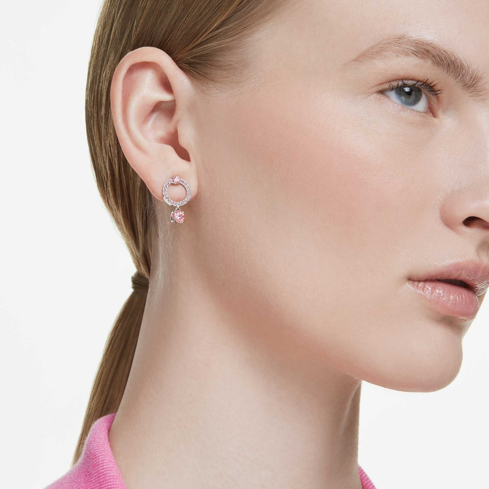 Swarovski Attract Round Cut Pink Circle Drop Earrings