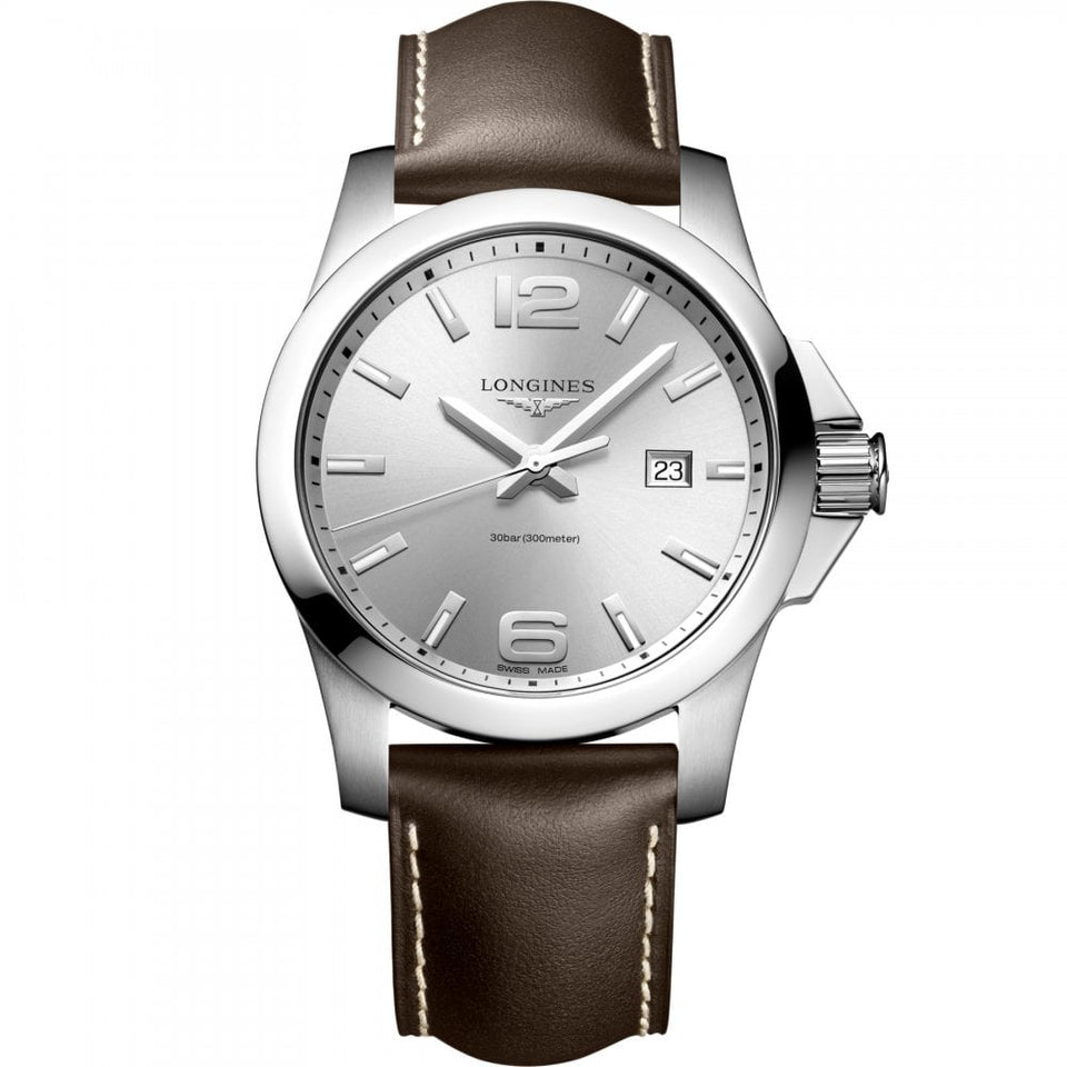 Longines Men's CONQUEST 43mm Brown Leather Quartz Watch