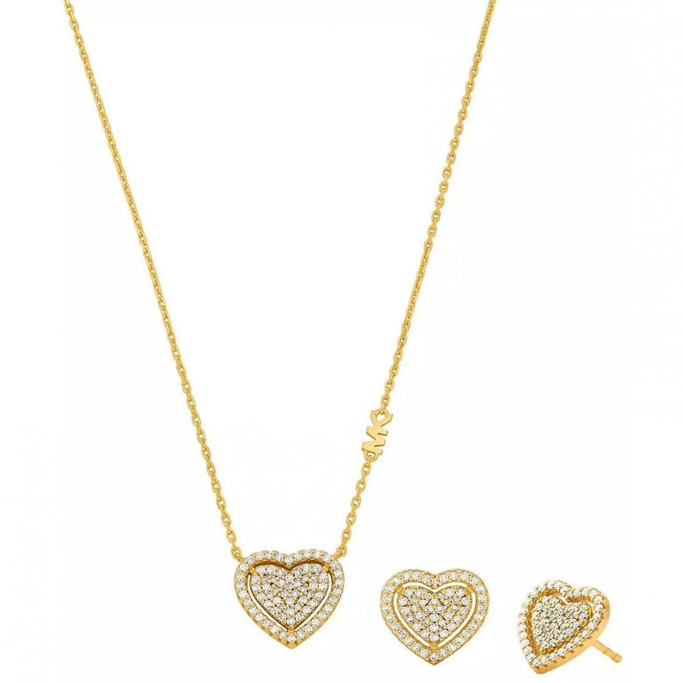 Michael Kors Ladies Premium Gold Plated Heart Necklace & Earring Set