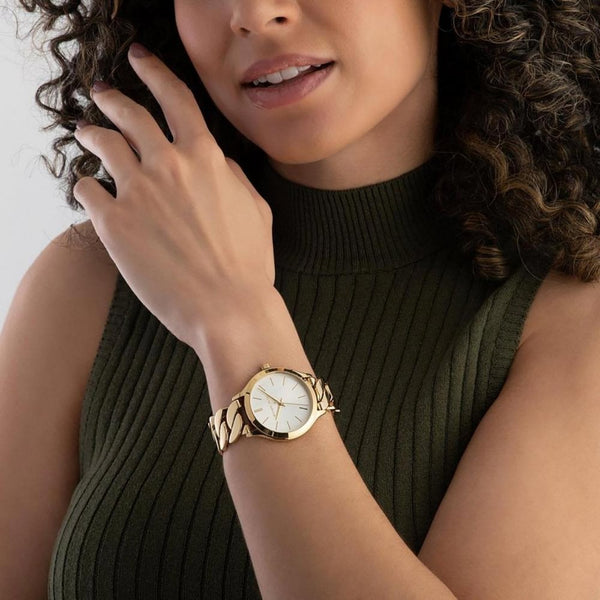 Michael Kors Ladies Runway Gold Plated Chain Bracelet Watch