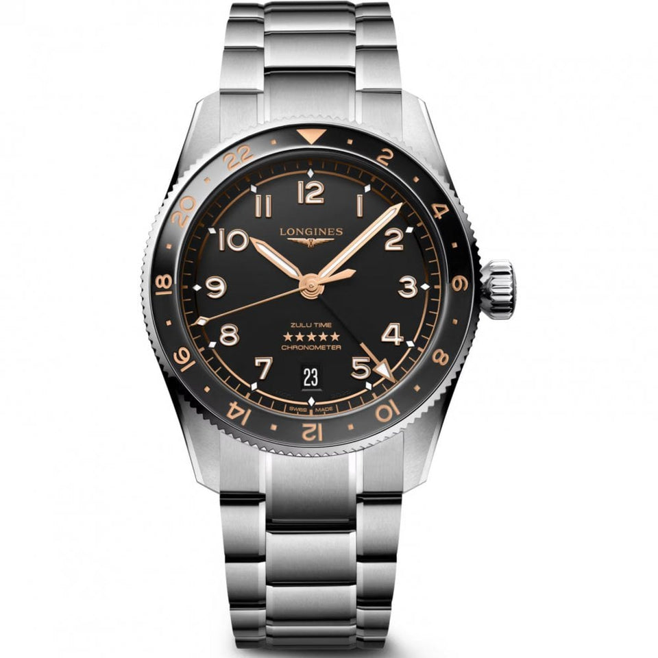 Longines Men's SPIRIT Zulu Time 39mm Ceramic Bezel Watch