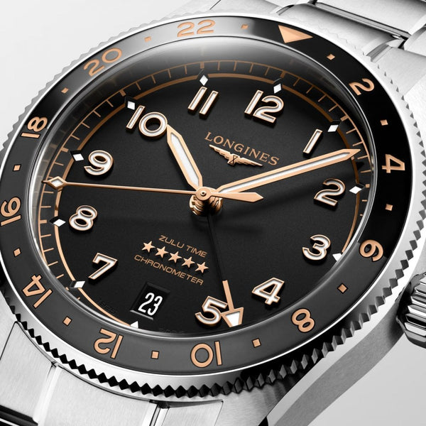 Longines Men's SPIRIT Zulu Time 39mm Ceramic Bezel Watch