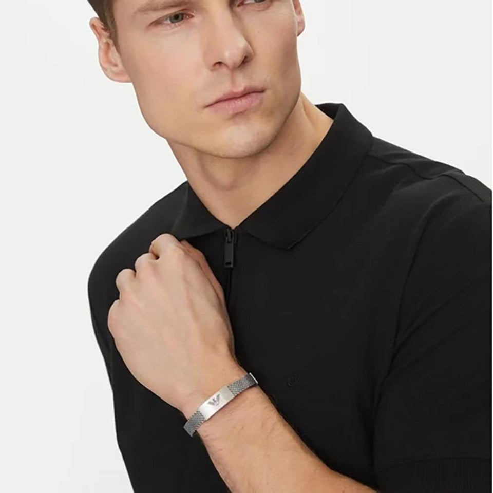 Emporio Armani Men's Eagle Logo Mesh Stainless Steel ID Bracelet