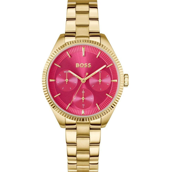 BOSS Ladies SAGE SPORT 34mm Pink Dial Gold Plated Watch