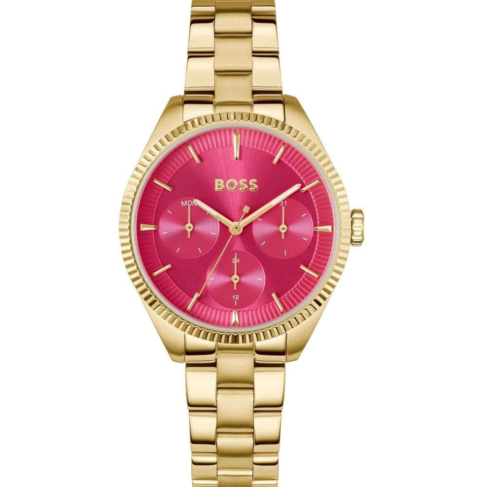 BOSS Ladies SAGE SPORT 34mm Pink Dial Gold Plated Watch