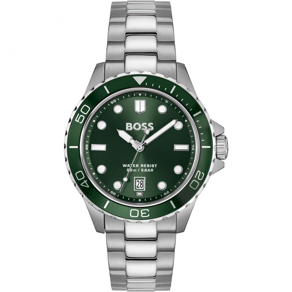BOSS Men's TROPER Green Dial Stainless Steel Bracelet Watch
